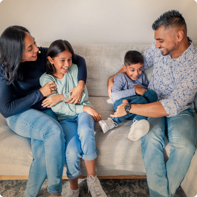 Asian family having fun at home